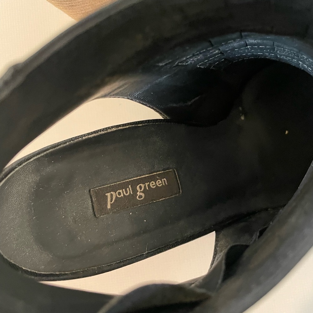 Paul Green Black Leather Peep Toe Heeled Sandals Size 8.5 - Picture 5 of 10